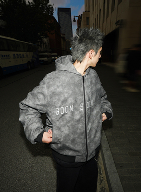 GOGOSOON棉衣冬季新品男士连帽双色pu皮美式字母刺绣保暖外套潮Q