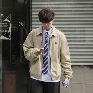 GOGOSOON撞色内里格子外套男2026新款 春秋短夹克老钱风休闲翻领潮