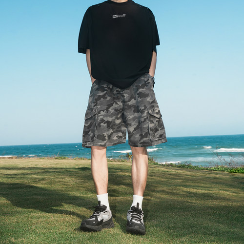 【牛仔布380g重磅】GOGOSOON男装迷彩工装短裤夏季美式宽松五分裤