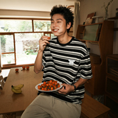 新款 GOGOSOON晴天条纹短袖 T恤男夏季 双缝贴标设计顺色圆领宽松潮Q