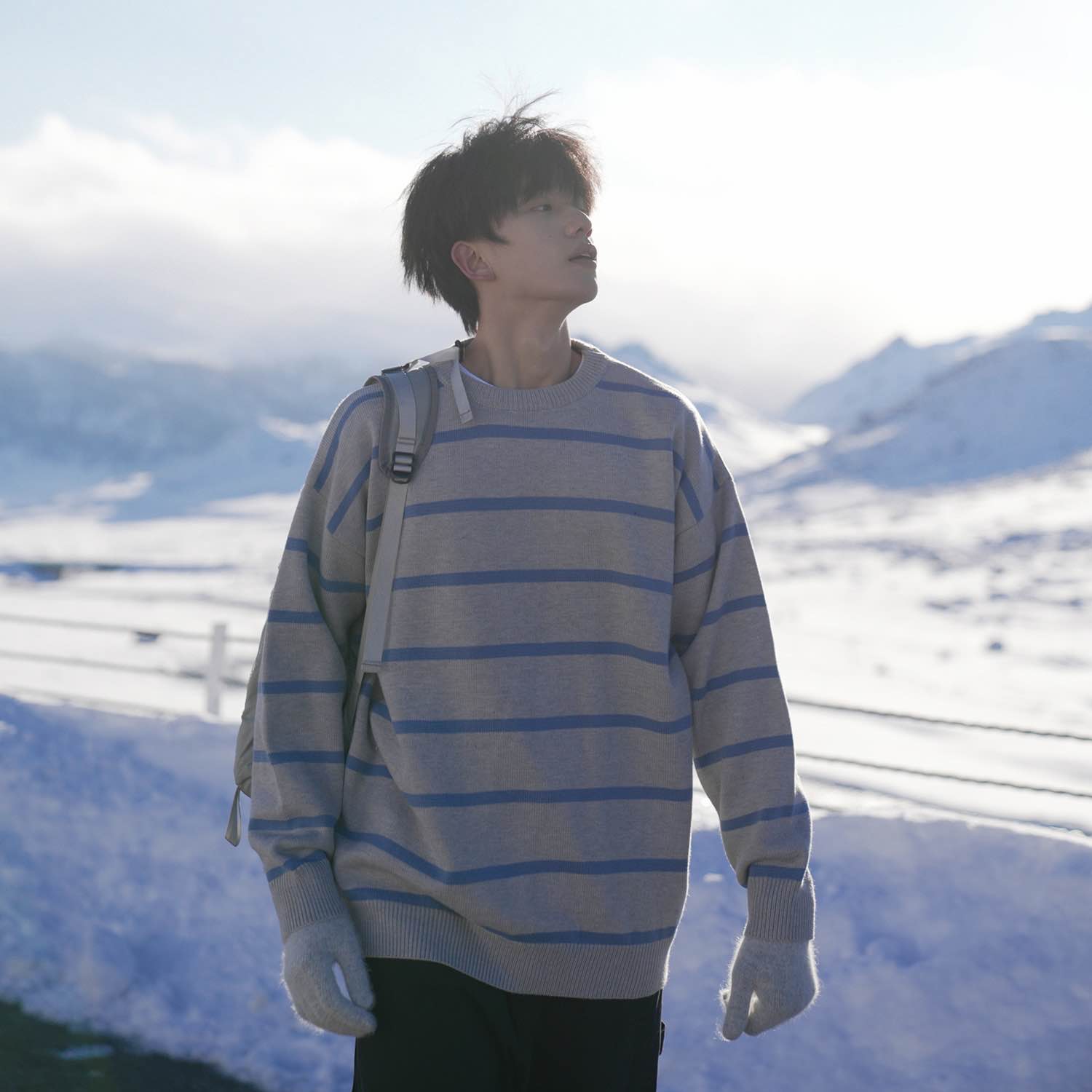 GOGOSOON毛衣男新款2025秋冬针织衫条纹撞色圆领潮流百搭宽松上衣