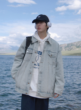 GOGOSOON春秋新款牛仔外套男美式宽松夹克学生水洗休闲复古上衣潮