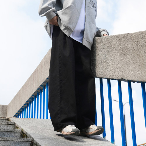 GOGOSOON 100%棉360g压皱设计休闲裤男春秋直筒宽松青少年长裤子