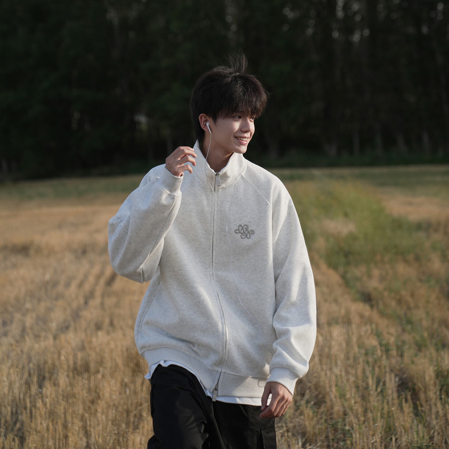 GOGOSOON卫衣男400g新款2025春秋立领拉链外套开衫美式宽松金属标