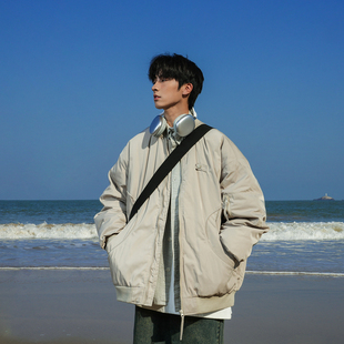 GOGOSOON防泼水羽绒服男新款 2025冬厚外套棒球领宽松无帽90白鸭绒