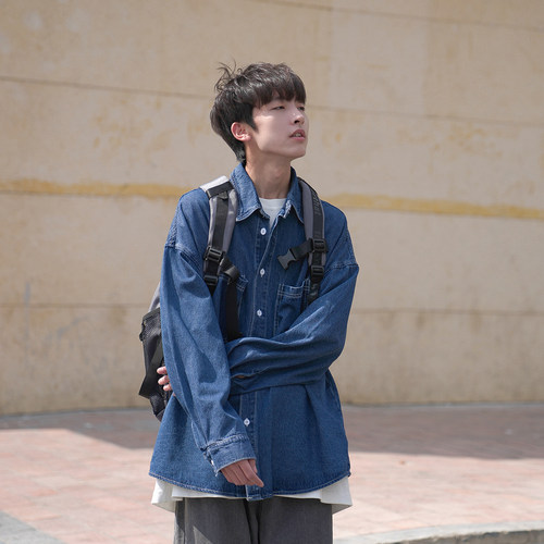 GOGOSOON长袖衬衫男春秋新款牛仔