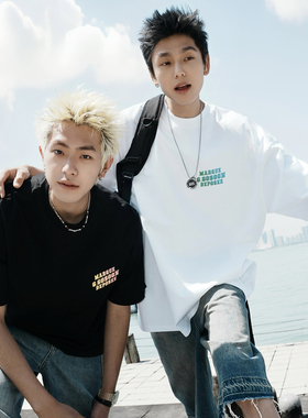 GOGOSOON夏季新短袖T恤男300g全棉宽松美式潮流字母渐变印花上衣Q