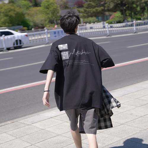 【100%棉300g重磅】男装后背复古胶片质感印花设计短袖t恤夏季衣