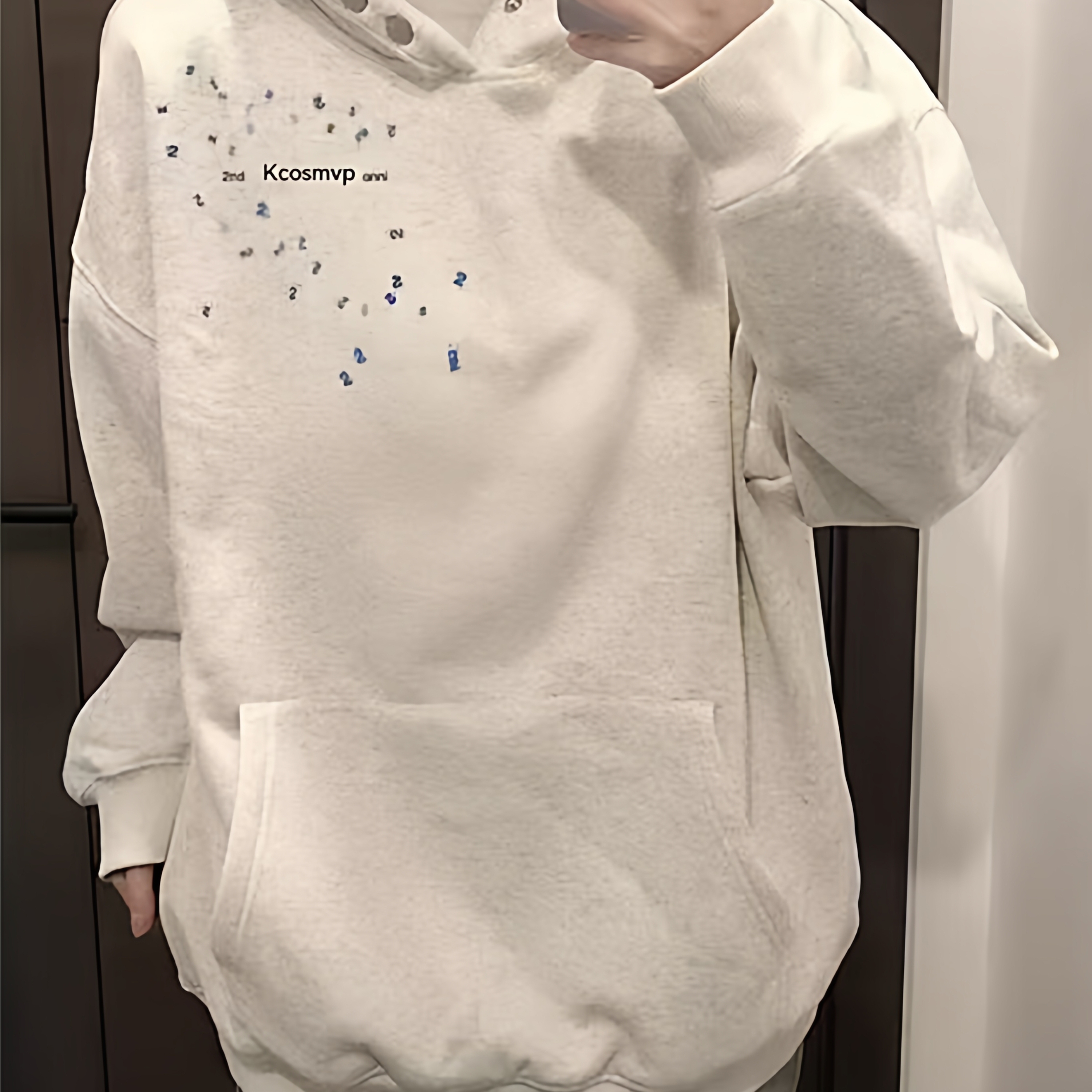 美式高街纯棉白灰色连帽卫衣