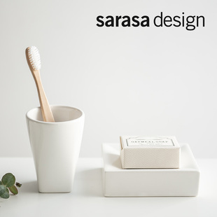 design简约日式 日本进口sarasa 纯白色陶瓷卫浴用具洗漱杯肥皂碟