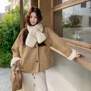 【 新款】高品质（带围脖) 羊羔毛外套2C059-M55--P315-K478图片