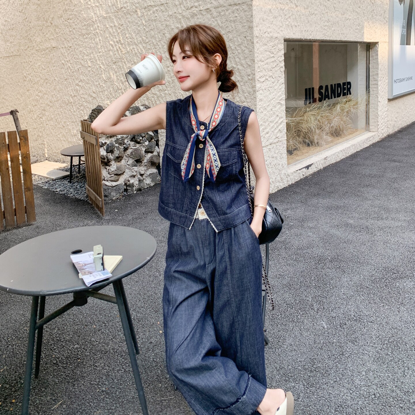 【新款】老钱风高品质牛仔马甲套装2C059-8606-P175K248,女装套装/套裙,西子