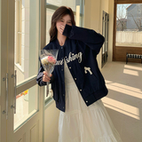 蓝色学院风棒球服外套女2025春秋季新款休闲韩系显瘦短款夹克上衣，女装短外套，西子