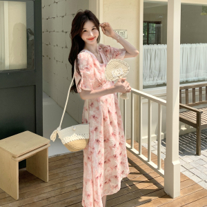 法式复古碎花连衣裙女2025夏季新款高级感气质收腰显瘦中长款裙子图片