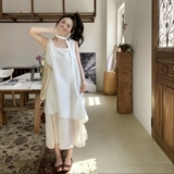 时尚波点拼接无袖背心连衣裙女2025夏季新款设计感收腰时髦连衣裙，女装连衣裙，西子