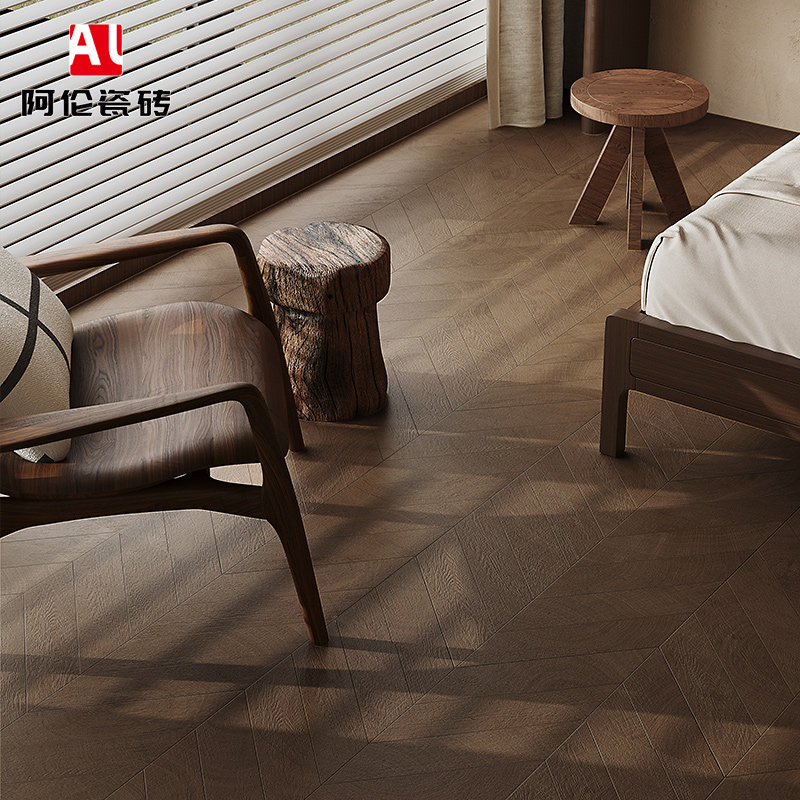 阿伦 年轮菱形鱼骨木纹砖 中古风复古侘寂现代简约客厅全瓷木纹砖