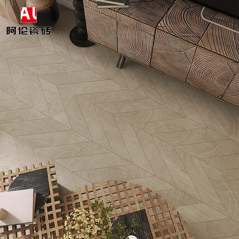 阿伦 年轮菱形鱼骨木纹砖 中古风复古侘寂现代简约客厅全瓷木纹砖