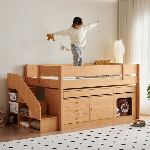 全实木多功能储物半高床小户型儿童床上床下柜组合床带书桌一体