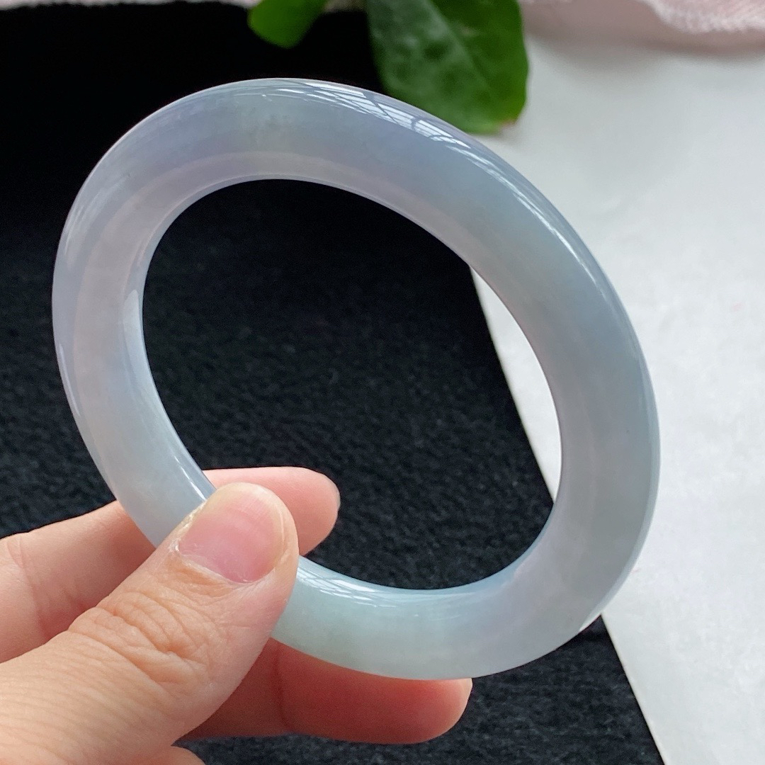 57-58圈口天然a货翡翠冰润春带彩圆条手镯缅甸冰种紫罗兰玉石珠宝