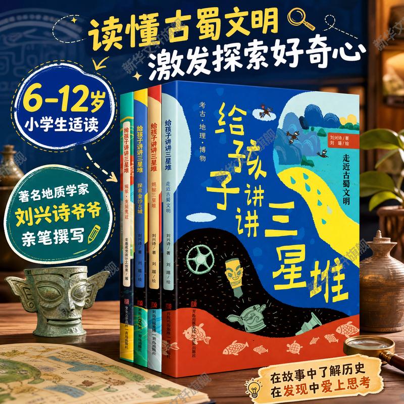 【新华文轩】给孩子讲讲三星堆全套4册刘兴诗小学生科普课外书籍考古地理揭秘三星堆走近古蜀文明3-8岁小学生一二三四年级科普