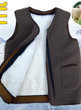 羊毛马甲女士真皮毛一体坎肩真毛中老年人加厚棉背心保暖冬季马夹