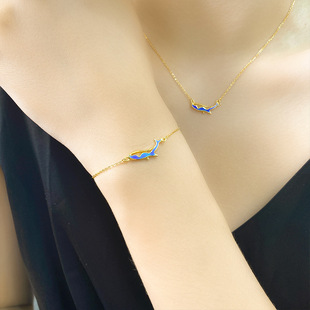 深海蓝鲸手链女S9225纯银小众设计ins海洋风高级感烤漆手环手饰品