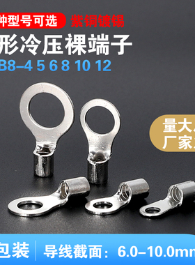 欧式圆形O型冷压裸接线端子RNB8-4 5 6 8 10 12紫铜国标线耳铜鼻