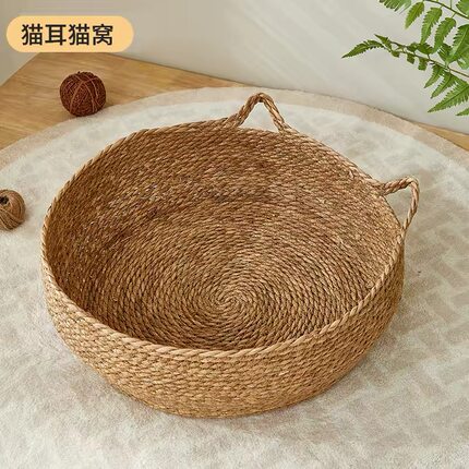猫窝草编四季猫狗通用编织夏天凉窝垫子天然健康猫抓板一体宠物床
