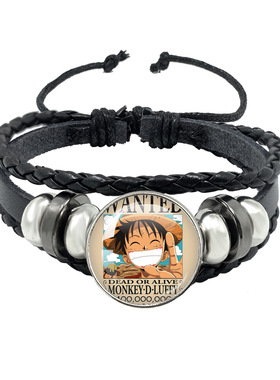 卡通周边海贼周边路飞海贼团航海黑色皮绳手链饰品草帽团