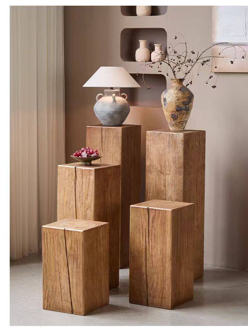 实木墩子花架民宿原木立柱矮凳树桩家用创意有自然开裂