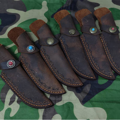 包邮牛皮刀套通用款刀鞘保护套水果刀套户外直刀套疯马皮真皮刀壳