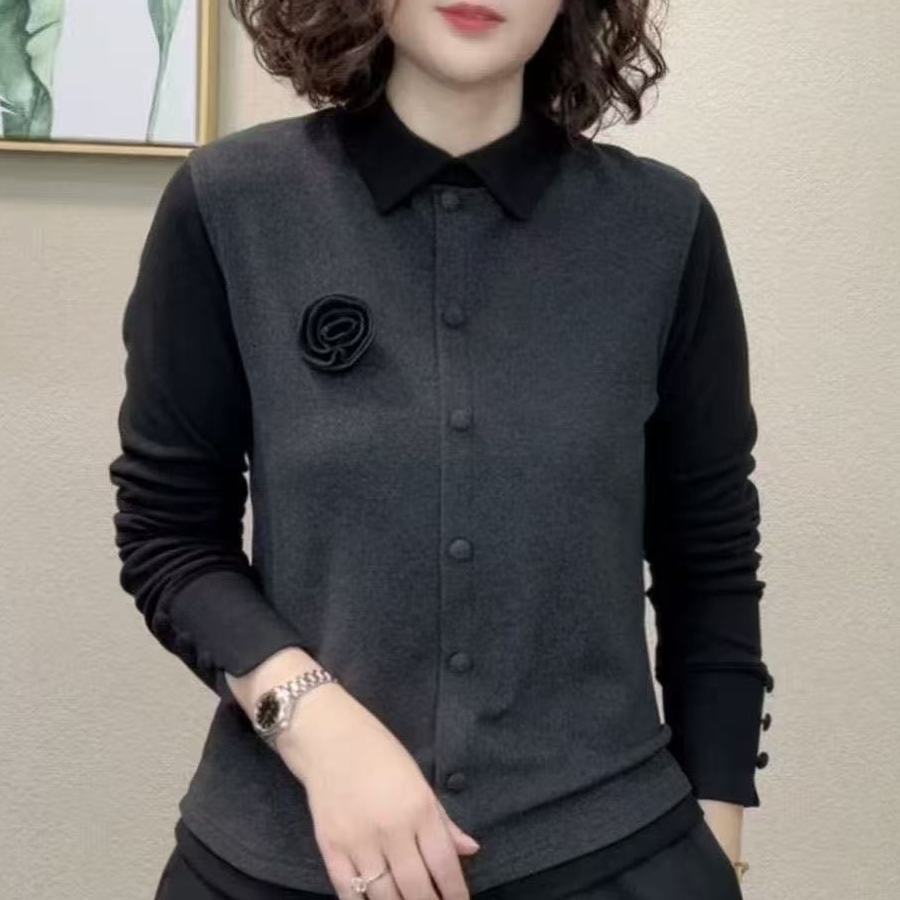 2025秋冬新款双面绒设计感翻领时尚气质洋气百搭拼接上衣Polo领衫