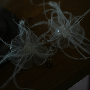 cheli丘林手作新娘花朵羽毛耳饰仙气耳夹森系甜美耳环跟妆配饰