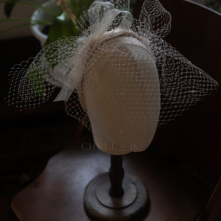 cheli丘林手作遮面蝴蝶结亮片短款头纱网纱发箍森系超仙新娘头饰