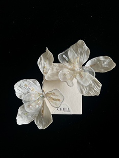 cheli 丘林手作真丝造花珠片花瓣耳饰森系新娘气质耳钉925银针