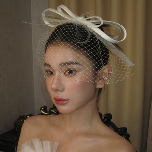 cheli丘林手作原创小众韩系遮面网纱蝴蝶结高级感轻奢风新娘发饰