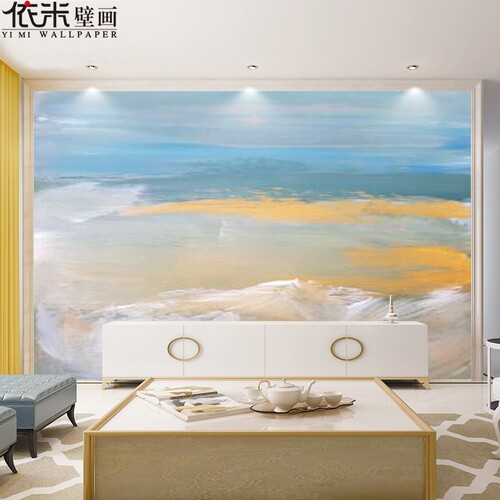 北欧手绘油画抽象客厅电视背景墙壁纸壁画无缝艺术墙布无纺布墙纸