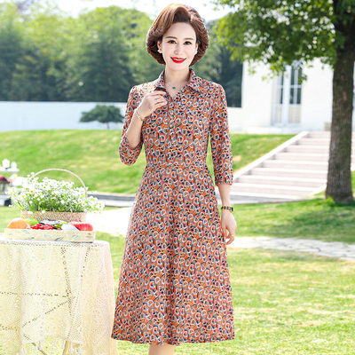 碎花冰丝七分袖连衣裙中老年女装