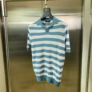 专柜瘦身50撞色条纹翻领POLO衫男夏季短袖休闲针织衫潮流上衣J34