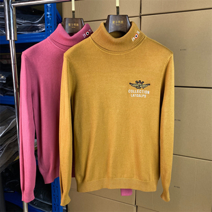 内搭打底衫 秋冬男士 刺绣皇冠修身 毛衣套头针织衫 上衣C87 高领长袖