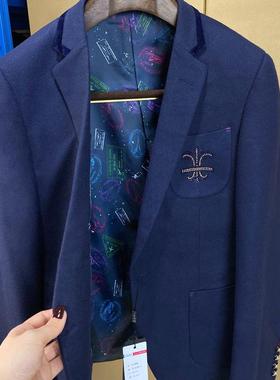 清仓~宝蓝色男休闲单西装外套修身理发师瘦子烫钻欧货西服上衣Q57