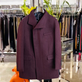 秋冬50%羊毛呢大衣男装 酒红色时尚 立领高领可翻领外套G4Q28