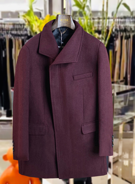 秋冬50%羊毛呢大衣男装酒红色时尚立领高领可翻领外套G4Q28