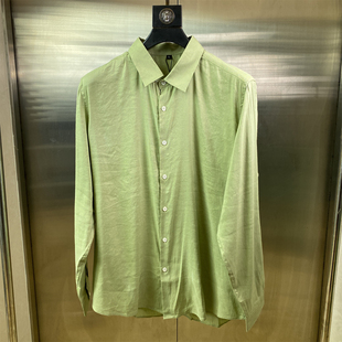 商务时尚 专柜50码 男翻领修身 衬衫 纯色衬衣通勤J68 休闲风绿色长袖