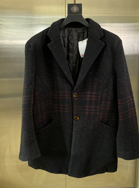 专柜54码黑色毛呢大衣男中长款冬季商务西装领单排扣保暖外套E08