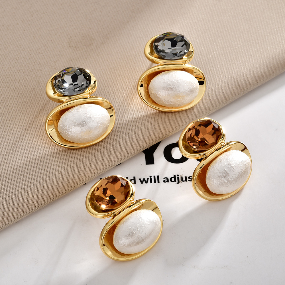 跨境美拉德复古玻璃耳钉小众设计超仙气质简约棉花珠时尚耳环耳饰