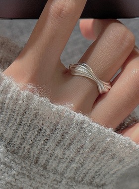 跨境S925纯银韩版小众设计感复古哑光时髦个性戒指韩式风简约指环