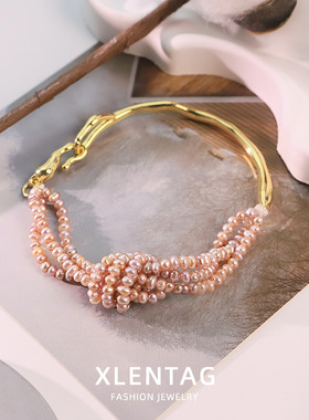 花花世界 紫色珍珠打结手链轻奢百搭款小众手链高级感手镯手饰品