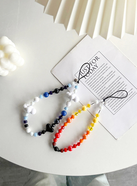 stringting手机链条爱心窜珠手机挂绳百搭手腕小清新女生