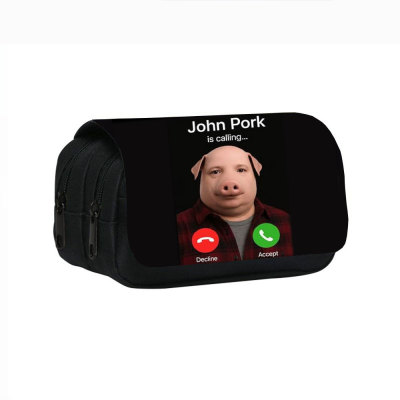 john pork抽象猪中小学生文具袋笔袋搞怪视频通话猪印花双层笔袋